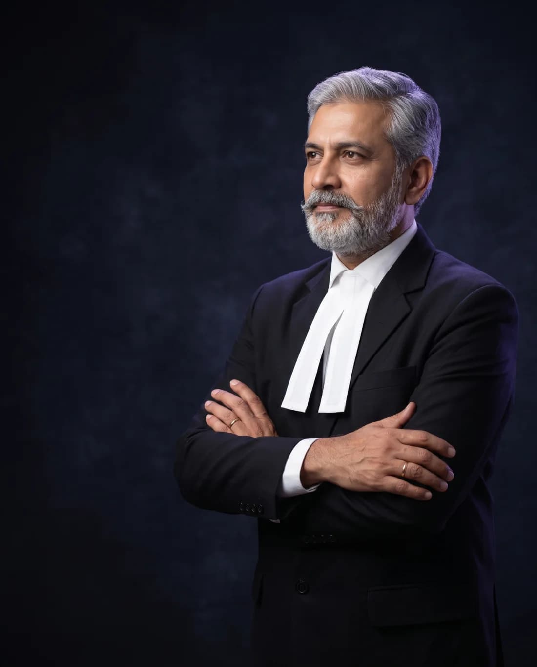 Senior Indian advocate in formal court attire